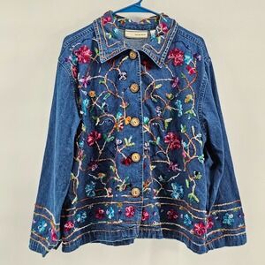 Women's Carrie Allen Embroidered Floral Denim Jacket Size L